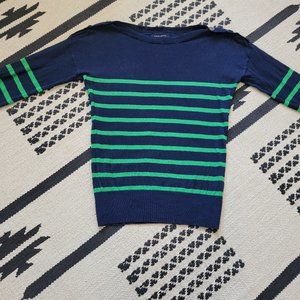 Banana Republic Lightweight Cotton Sweater Striped Navy and Emerald Green